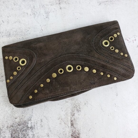 Vintage Banana Republic Leather Suede Brown Bohemian Clutch Purse - Picture 3 of 13